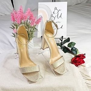 Sam Edelman Gold Yaro Chunky Block Heels Sandals Sz 8 1/2